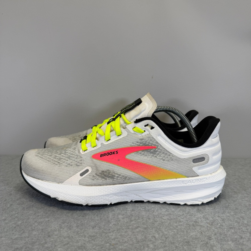 Brooks Launch 9 Womens Shoes Size 8 White Neon Running Sneakers 1203731B148